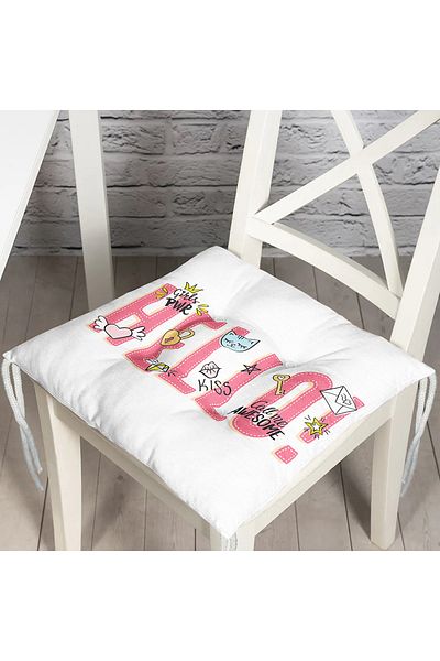 Realhomes Hello Text Patterned Digital Printed Fluffy Chair Cushion