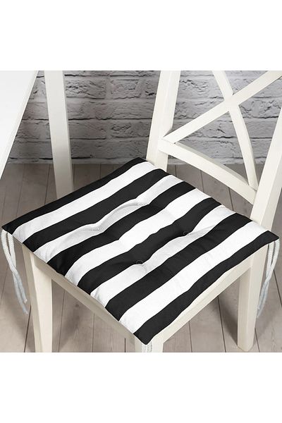 Realhomes Black and White Striped Fluffy Square Chair Cushion