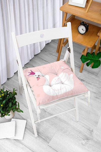 Realhomes Swan Patterned Digital Printed Fluffy Chair Cushion with Pink Background