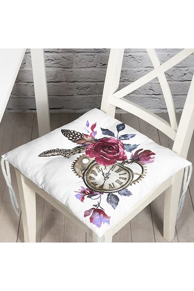 Realhomes Pocket Watch Motif Feather Patterned Fluffy Square Chair Cushion