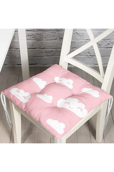 Realhomes Cloud Patterned Digital Printed Fluffy Chair Cushion with Pink Background
