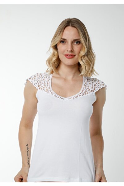 Hmd Жіночий білий топ з відкритими плечима, з мереживною обробкою, без рукаві...
