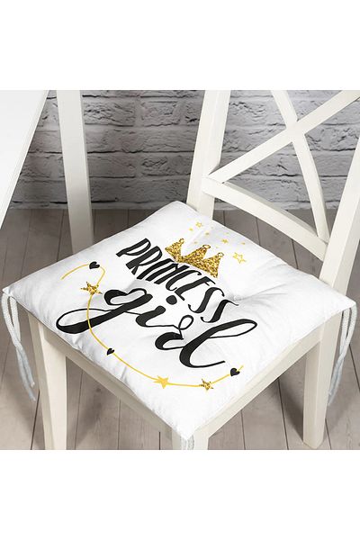 Realhomes Princess Girl Written Digital Printed Fluffy Square Chair Cushion