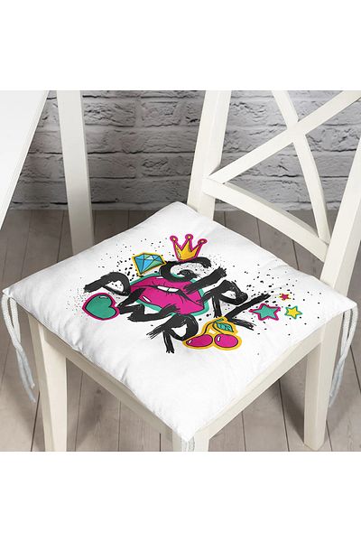 Realhomes Lip Printed Girl Power Digital Printed Fluffy Chair Cushion