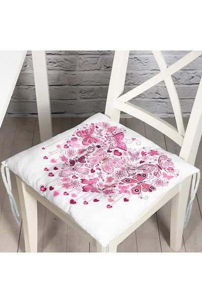 Realhomes Heart Patterned Digital Printed Fluffy Square Chair Cushion