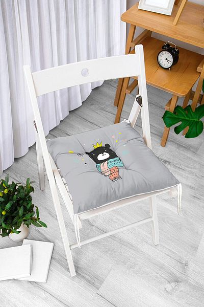 Realhomes Baby Room Puffy Chair Cushion with Teddy Bear Pattern on Gray Background