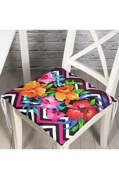 Realhomes Zigzag And Flowers Special Design Fluffy Square Chair Cushion