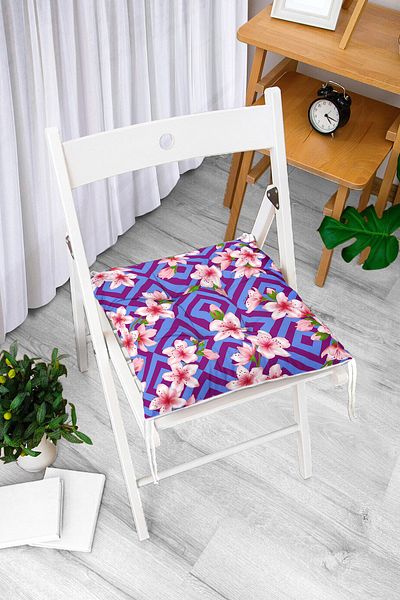 Realhomes Special Design Digital Printed Pouf Chair Cushion with Flower Motifs on the Geometric Floor