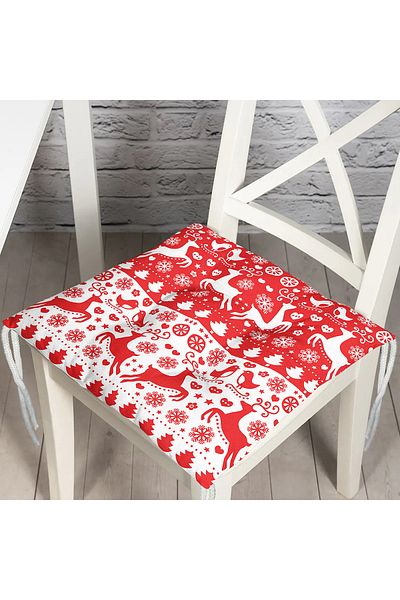Realhomes Red White Christmas Deers Digital Printed Fluffy Chair Cushion