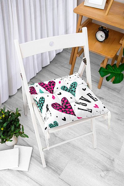 Realhomes Heart Love Patterned Fluffy Square Chair Cushion