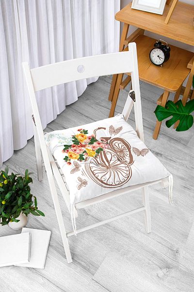 Realhomes Bicycle Patterned Digital Printed Fluffy Square Chair Cushion