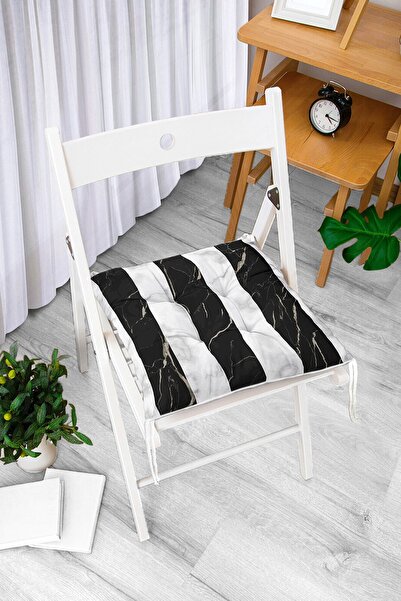 Realhomes Crni prugasti moderni pufasti jastuk za stolicu sa digitalnim štamp...