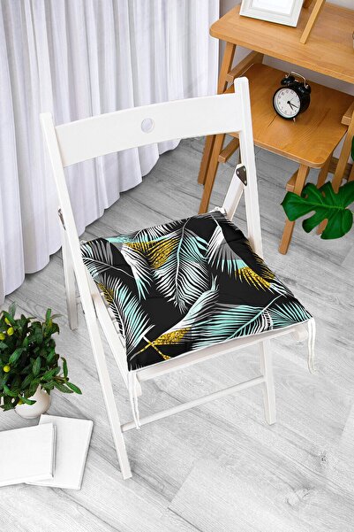 Realhomes Jastuk za stolicu sa digitalnim štampanim uzorkom lišća na crnoj po...