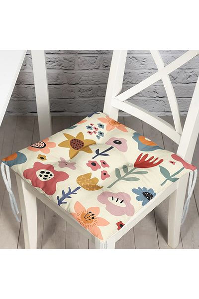 Realhomes Floral Patterned Digital Printed Modern Pouf Chair Cushion on Pastel Floor