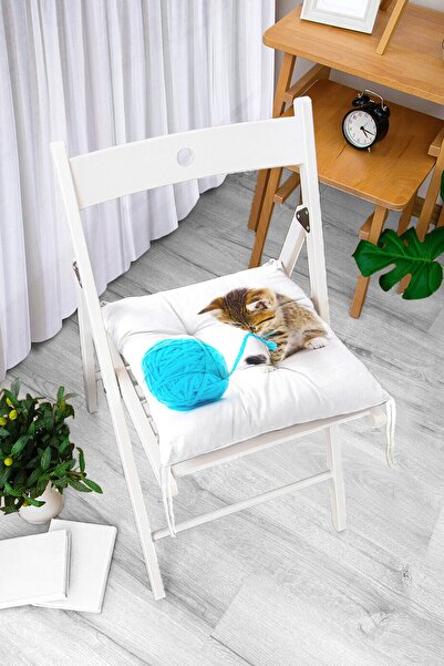 Realhomes Iple Oynayan Yavru Kedi Desenli Modern Pofidik Sandalye Minderi