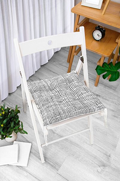 Realhomes Siyah Beyaz Damalı Modern Modern Pofidik Sandalye Minderi