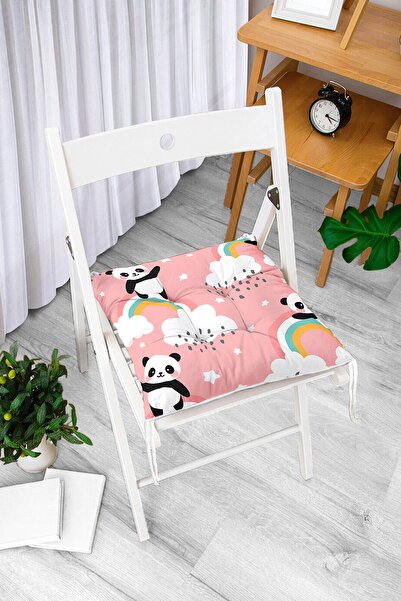 Realhomes Pernă de scaun modernă Pofidik cu nori și panda imprimate digital pe fundal roz
