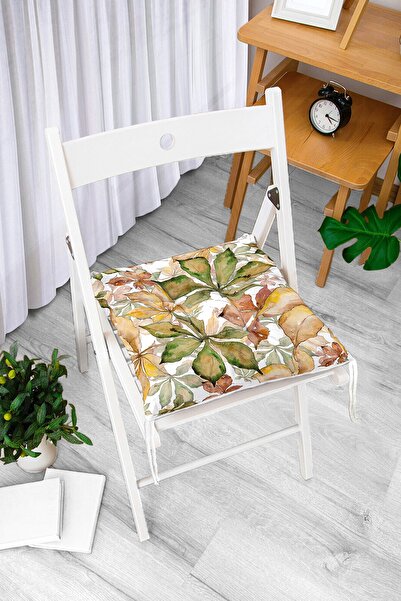 Realhomes Pernă de scaun puf modern cu model digital imprimat cu frunze de toamnă pe fundal alb