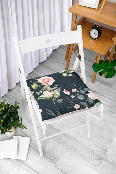 Realhomes Сучасна подушка для стільця з цифровим принтом у вигляді білих квіт...