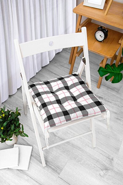 Realhomes Beyaz Zemin Üzerinde Siyah Ekose Desenli Dijital Baskılı Modern Pof...