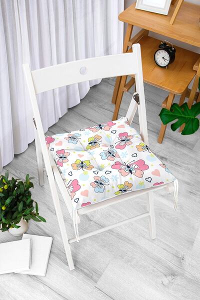Realhomes Renkli Kelebekler Özel Tasarım Dijital Baskılı Modern Pofidik Sandalye Minderi