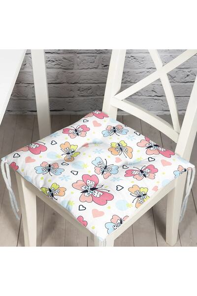 Realhomes Renkli Kelebekler Özel Tasarım Dijital Baskılı Modern Pofidik Sandalye Minderi