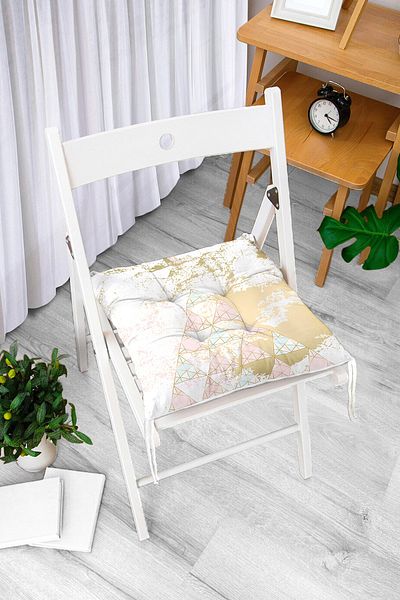 Realhomes Digital Printed Modern Pouf Chair Cushion with Triangle Pattern on Colorful Floor