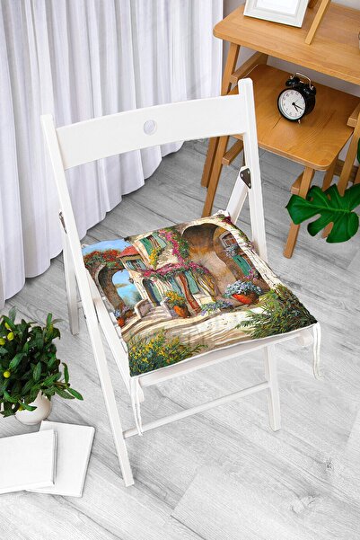 Realhomes Yağlı Boya Manzara Desenli Özel Tasarımlı Dijital Baskılı Pofidik Sandalye Minderi
