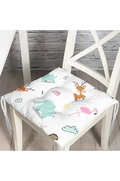Realhomes Digital Printed Special Design Modern Fluffy Chair Cushion with Cute Elephant Deer and Pelican Motif