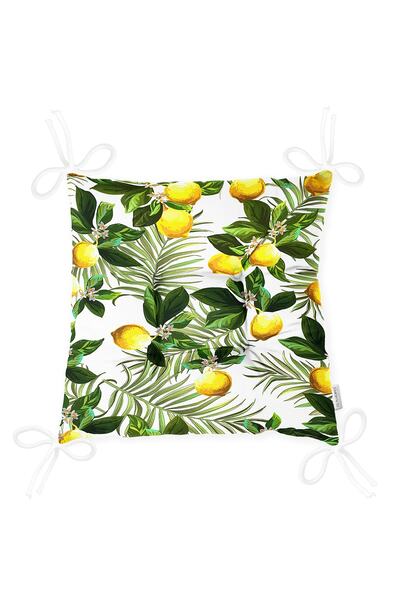 Realhomes Limon Yaprakları Desenli Dijital Baskılı Pofidik Sandalye Minderi