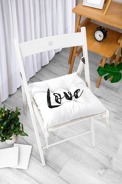 Realhomes Love Text Patterned Digital Printed Fluffy Square Chair Cushion