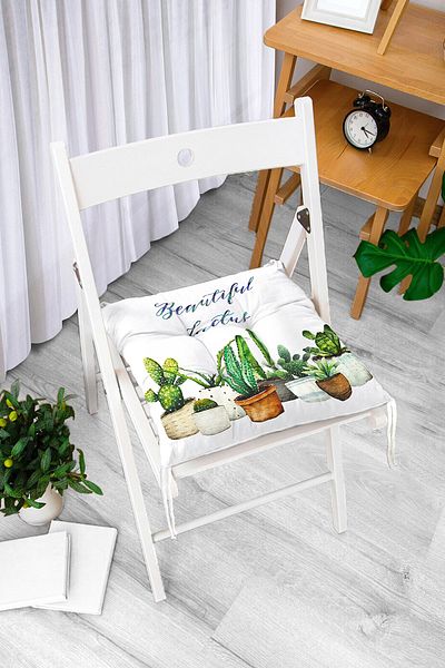 Realhomes Beatiful Cactus Printed Digital Fluffy Chair Cushion