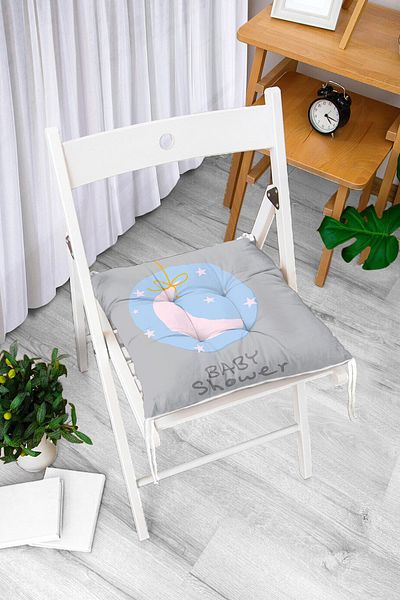 Realhomes Gray Children's Room Flying Balloons Patterned Fluffy Chair Cushion