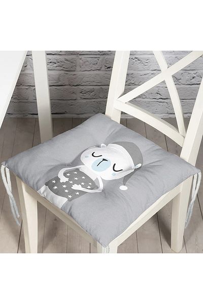 Realhomes Baby Room Fluffy Chair Cushion with Teddy Bear Design on Blue Background