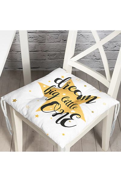 Realhomes Dream Big Little One Written Star Patterned Digital Printed Pouf Chair Cushion