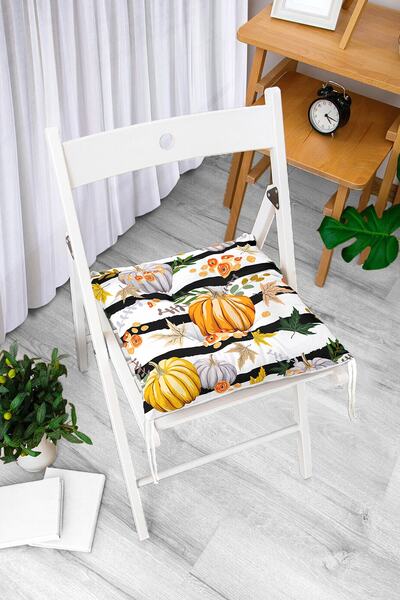 Realhomes Beyaz Zeminde Siyah Çizgili Bal Kabağı Desenli Dijital Baskılı Mode...