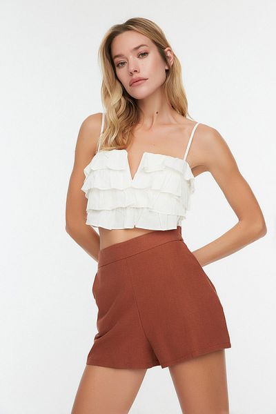 Trendyol Collection Σορτς παραλίας και βερμούδες από ύφανση κανέλας TBESS21SR0058