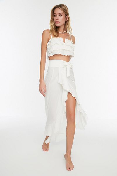 Trendyol Collection Пляжна спідниця максі з тканого полотна розкльошена екрю TBESS19WV0004