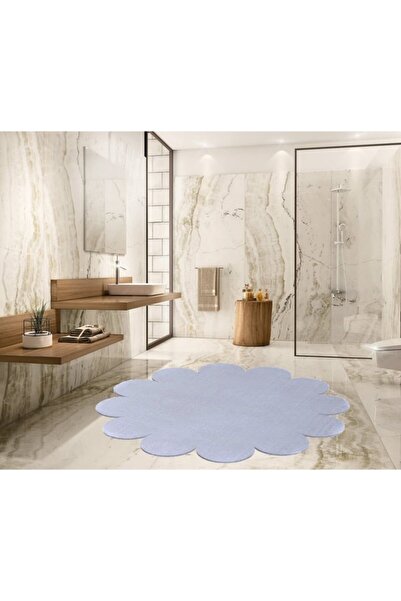 Grey Daisy Shaped Plush Post Rug Washable Anti-Slip Sole Puffy Rug