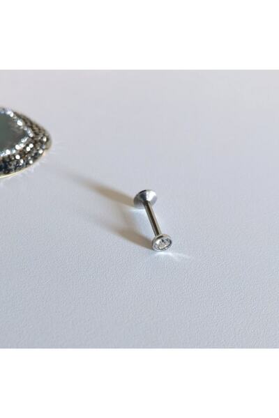 Bylin Cerrahi Çelik Zirkon Taşlı Dudak Piercing 10 Mm - 1 Adet