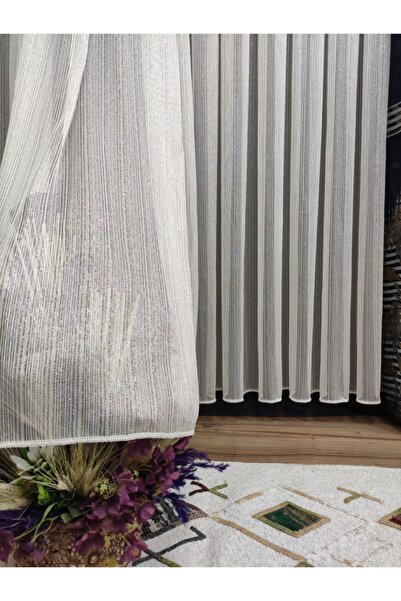 perhal perde ve halı Gold Yellow Striped Steel Glitter 1-2 Sparse Pleat Tulle Curtain