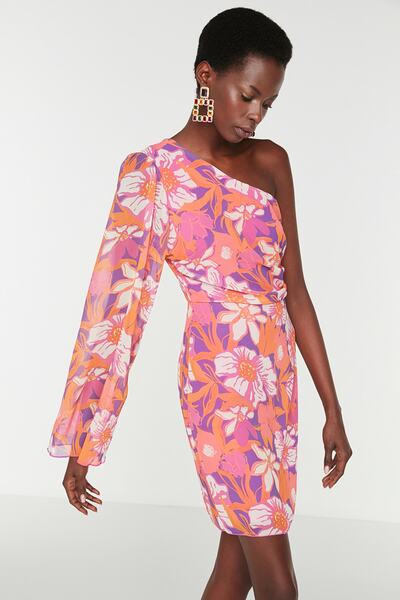 Trendyol Collection Krátké večerní šaty Colorful Gather Detailed Šifon - TPRSS22EL1752