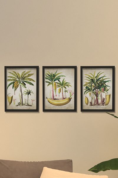 Dekor Loft Pictură de perete într-un cadru de pin natural, banane antice și palmier