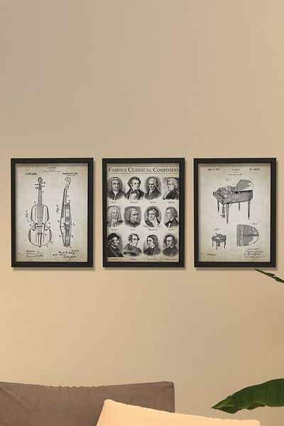 Dekor Loft Ζωγραφική τοίχου δωματίου μουσικής με κορνίζα από φυσικό πεύκο Διάσημοι συνθέτες και εκτυπώσεις τέχνης ορχήστρας