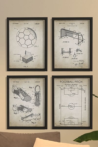 Dekor Loft Set de pictură murală antică Futbool Patent cu cadru de pin natural 1937