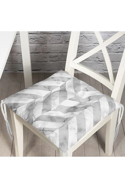 Realhomes Modern Fluffy Chair Cushion with Geometric Patterned Marble Floor