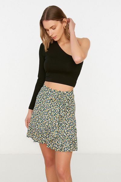 Trendyol Collection Темно-синя спідниця з принтом із завищеною талією, еластична міні-спідниця Orme TWOSS21ET0010