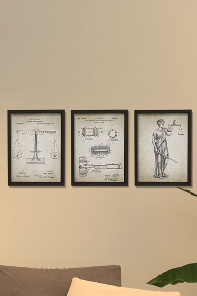 Dekor Loft Tablou de perete pentru camera avocatului cu cadru de pin natural Set de drepturi avocatului 1885