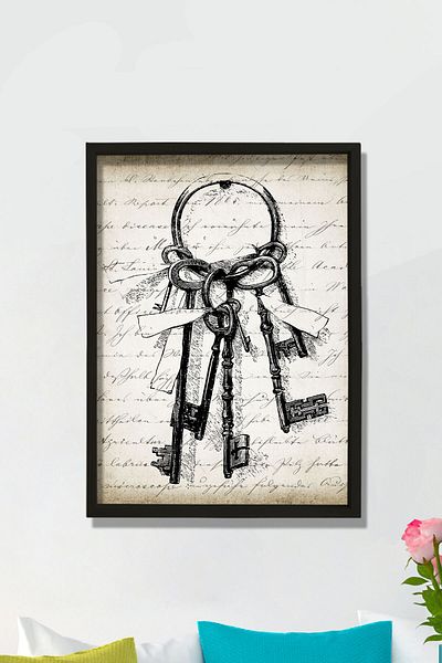 Dekor Loft Σκελετός Κλειδιά Αρχαία Ζωγραφική Τοίχων