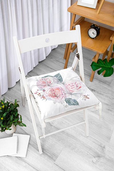 Realhomes Modern Printed Fluffy Chair Cushion with Pale Flower Motif
